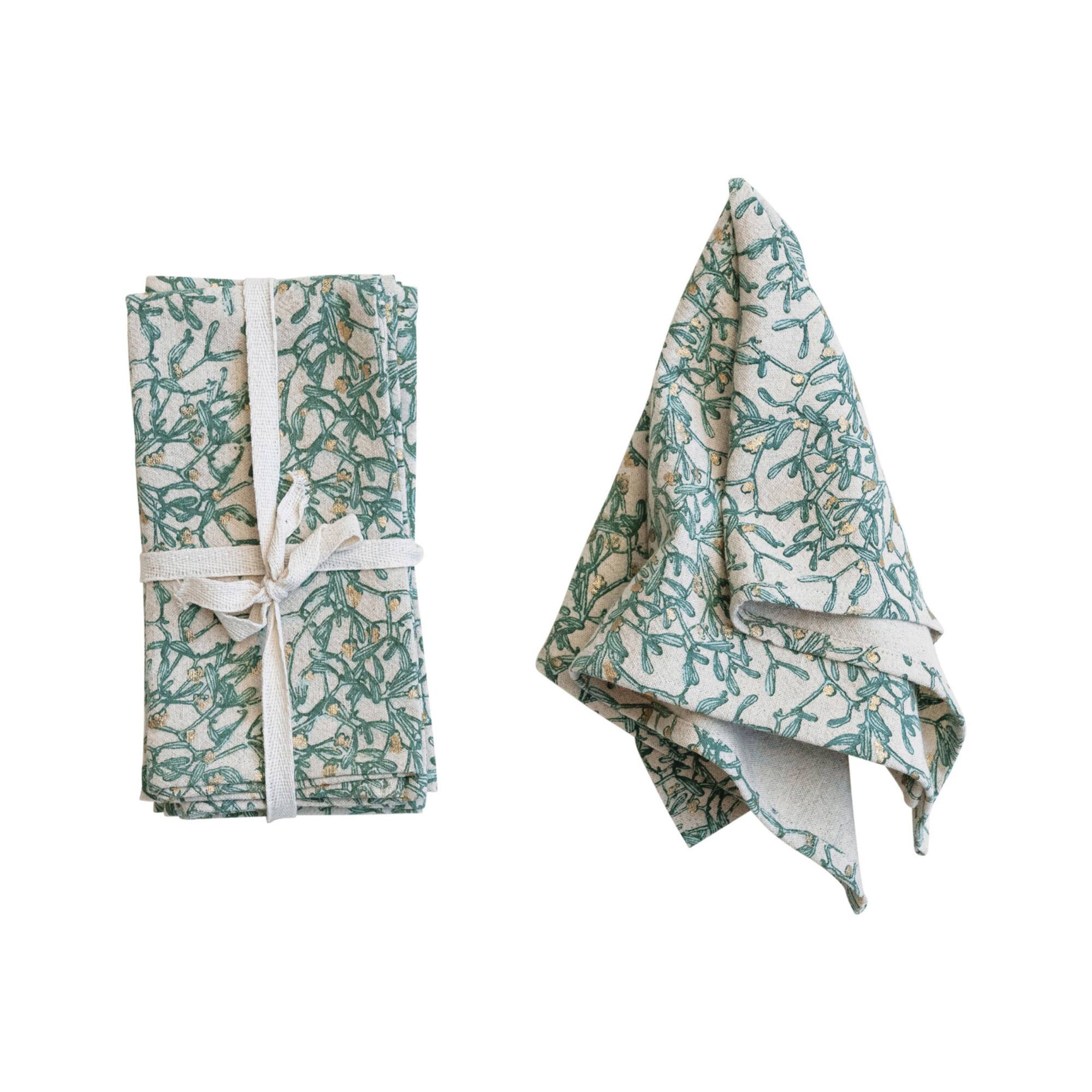 Hello Honey® 18" Natural & Green Botanicals & Gold Foil Napkins, 4ct.